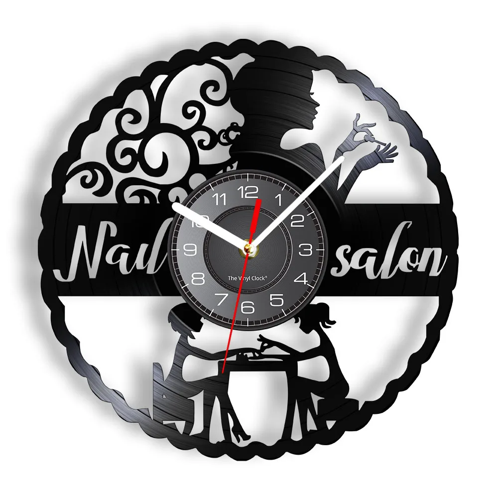 Nail Salon Decor Sign Wall Art Nails Studio Decorative Vinyl Record Wall Clock 