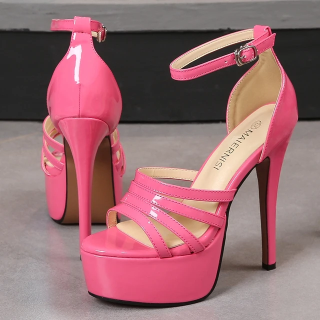 Maken Chunky Heels Round Toe Platform Block Pumps - Hot Pink Patent in Sexy  Heels & Platforms - $100.31