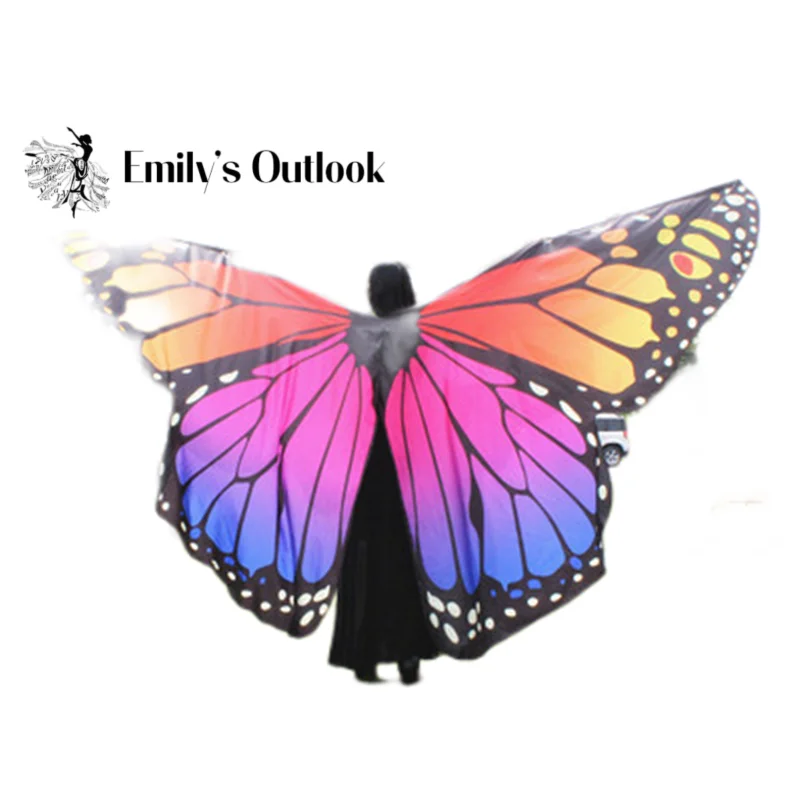 

Bellydance Butterfly Wings for Women Girl Fairy Shawl Ladies Cape Nymph Pixie Costume Accessory With/Without Stick Big Dress Up