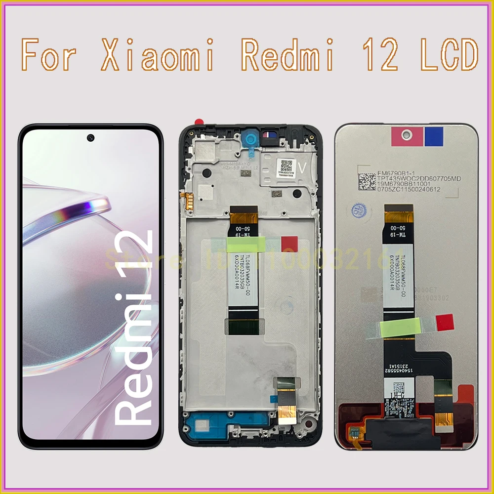 YHX-OU 6.79 inch Display for Xiaomi Redmi 12 Screen Replacement for Xiaomi Redmi 23053RN02A, 23053RN02Y, 23053RN02I LCD Display Digitizer Touch with Tool(Black
