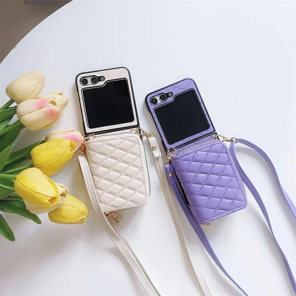Vintage Leather Crossbody Wallet Flip Case with Zipper Closure