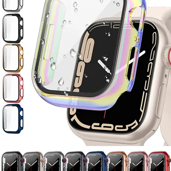 Tempered Glass+cover For Apple Watch 8 44mm 40-42-38mm PC bumper Screen Protector Plating Case iWatch series 7 6 5 4 se 41/45mm
