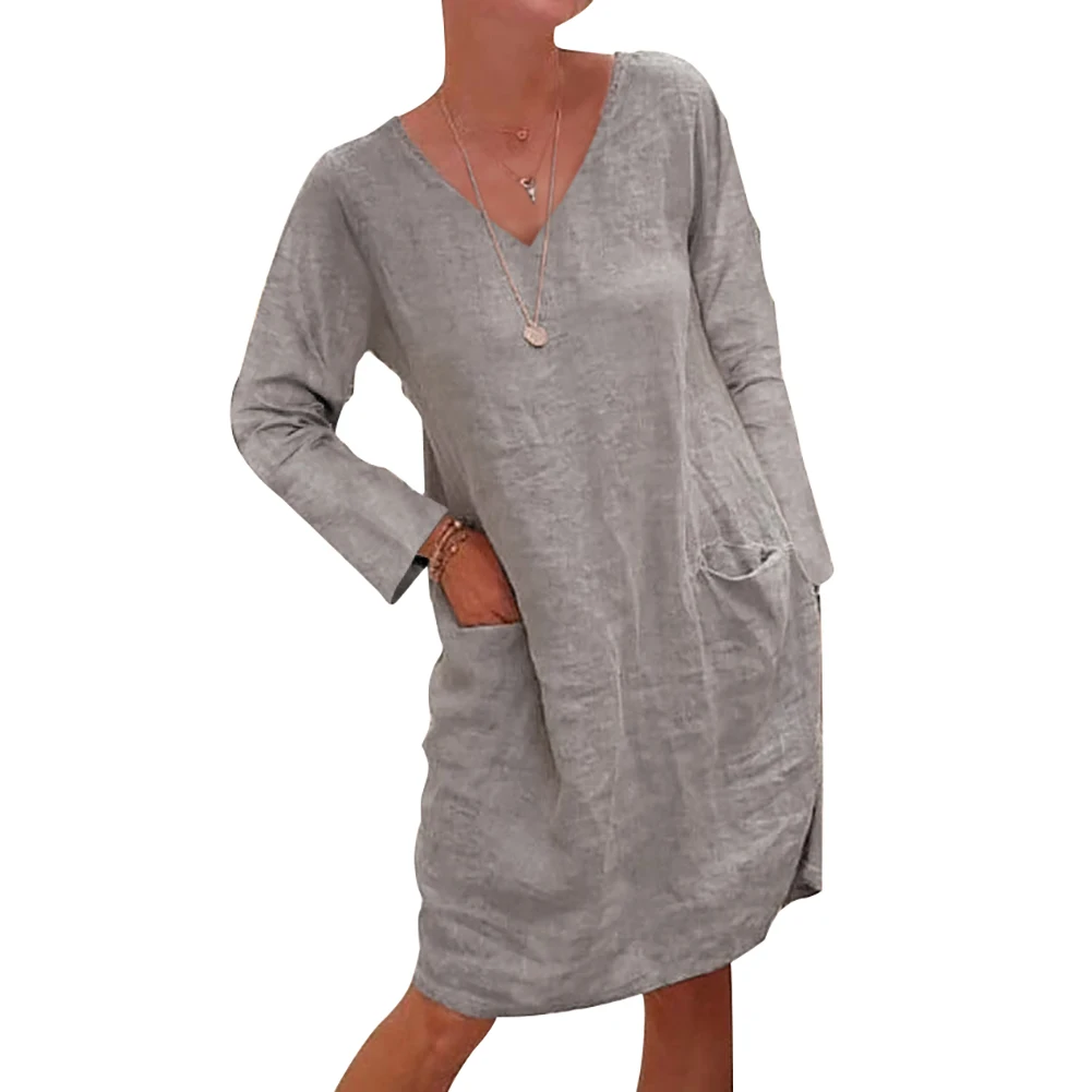 Womens Linen Pocket Tunic Dress