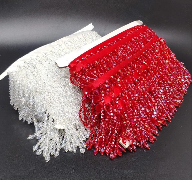 Diamond glass beads tassellace chain tassel accessories lace 1yard price for hair costumes wedding dress