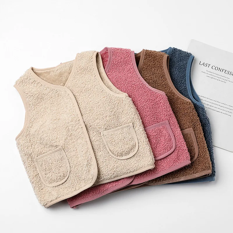 Children's Vest Girl's Sleeveless Jacket Winter Baby Velvet To Raise Temperature Outerwear Boy's Light Warm V-Neck Clothes
