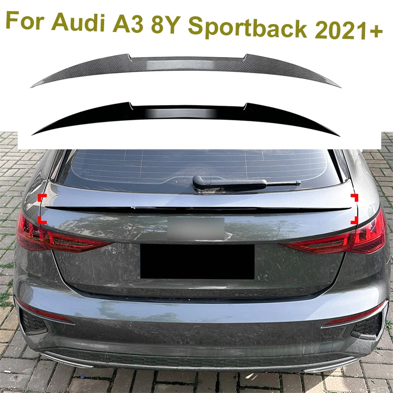 

2021 + для Audi A3 8Y Sportback блеск черный задний верхний спойлер багажника КРЫЛО ABS задняя дверь разделитель багажника крылья спойлера губы