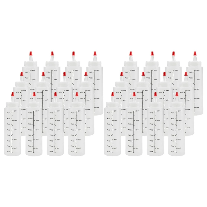 

24-Pack 8 Oz Condiment Squeeze Bottles With Red Tip Cap - Durable Plastic Squirt Bottle For Ketchup, Sauces, Syrup