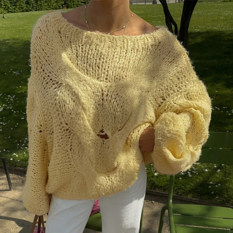 Casual Knitwear Sweater Pullover Female Loose Fashion See-Through Autumn Beach Holiday Clothes Women's Knit Pullover