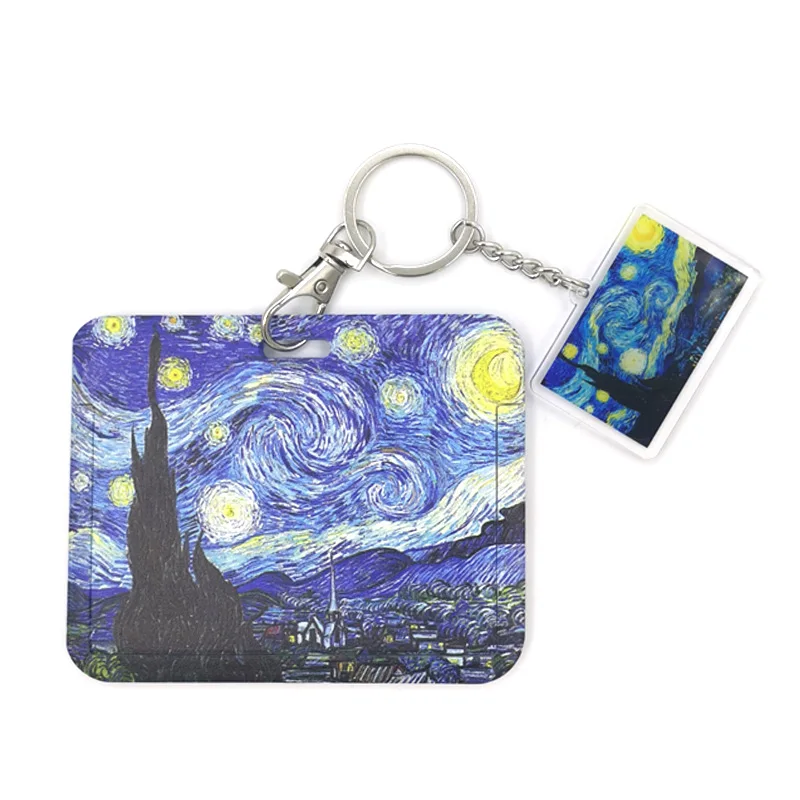 Van gogh Oil painting Starry Sky Acrylic Keychain Cartoon Key Ring for  Women's Backpacks Bags Jewelry Best Gift Id Badge Holder