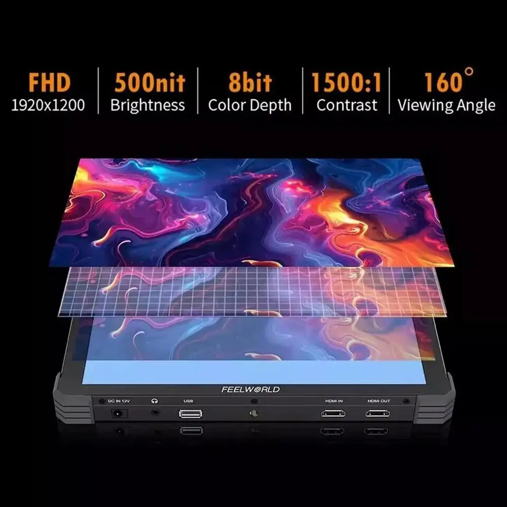 FEELWORLD T10 10" Full HD Field Monitor 1920*1200 500Nit Brightness 1500:1 Contrast DSLR Camera Monitor for Interview Recording