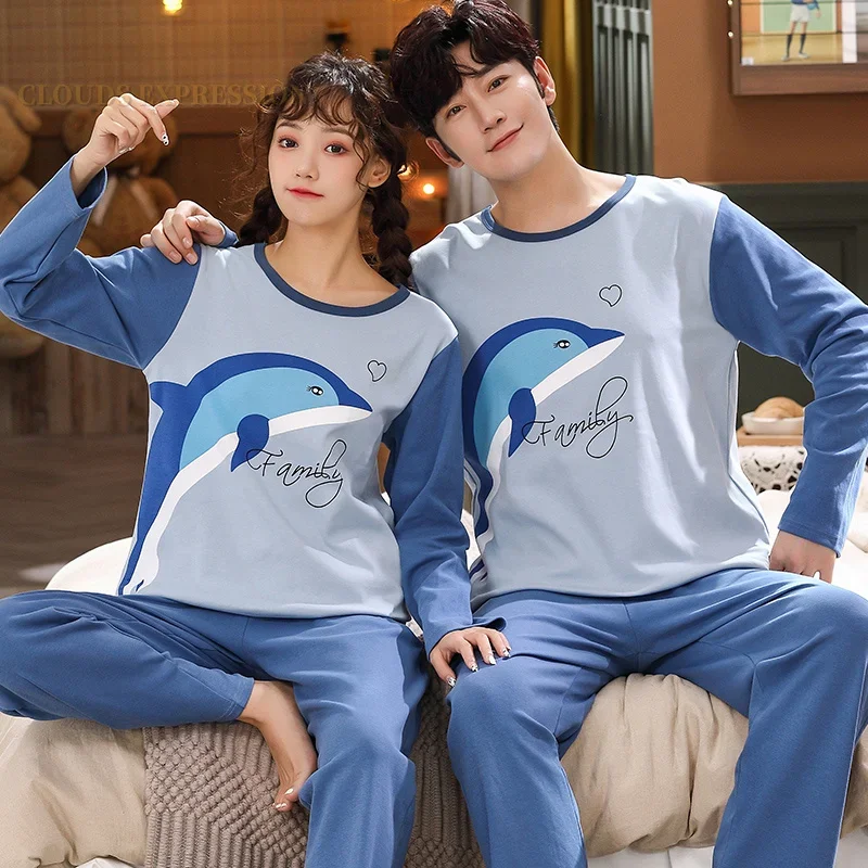 Pajama Sets Spring Autumn Knitted Cotton Cartoon Men's Plaid Casual Male Sleepwear 4XL Homewear