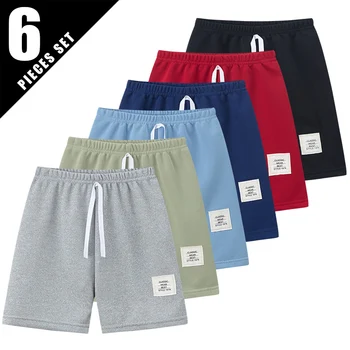 1/3/6 Pcs Children's Solid Color Drawstring Strap Shorts Boy Casual Fashion Pants Girl Joker Comfortable Elastic Waist Pants 9