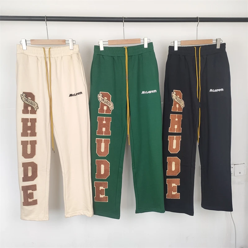 

2023 Harajuku Rhude Sweatpants Men Women Towel Embroidered Logo Rhude Casual Pants Jogger Trousers