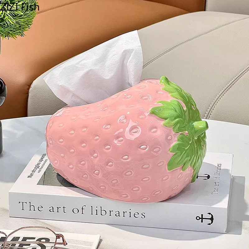 Cute Strawberry Shape Ceramic Tissue Box Coffee Table Desk Decoration Strawberry Tissue Box Bedside Table Paper Towel Case 5