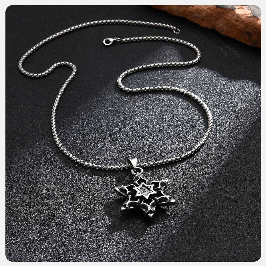 Vnox Hexagramm David Star Halskette, Herren Gothic Floral Strukturierter Anhänger, Punk Dickes, kräftiges, schweres männliches Accessoire – Detail 8