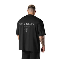LYFT Black Letter Print M-3XL BIG T-SHIRT Men's 100% Cotton Loose Oversized-Shirts Men High Street Casual Short Sleeve Tees Tops 1