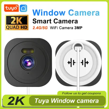 2K Tuya Window Camera 2.4GHz & 5GHz WiFi Indoor Mini Cameras for Home Security 5MP Color Night Vision Human Motion Detection Cam 1