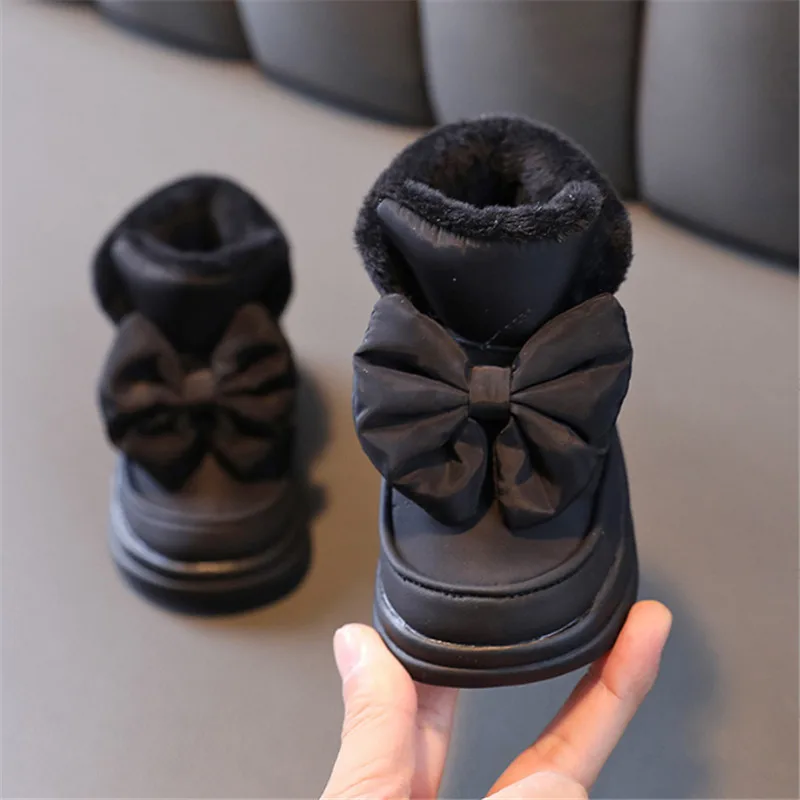 New Winter Baby Snow Boots Waterproof Butterfly-knot Warm Plush Girls Princess Shoes Non-slip Fashion Toddler Kids Bootss