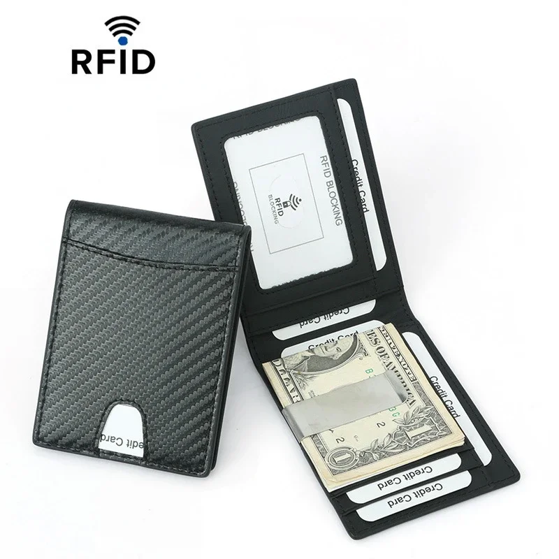 

RFID Blocking Wallet Slim Bifold Genuine Leather Minimalist Front Pocket Wallets Men with Money Clip