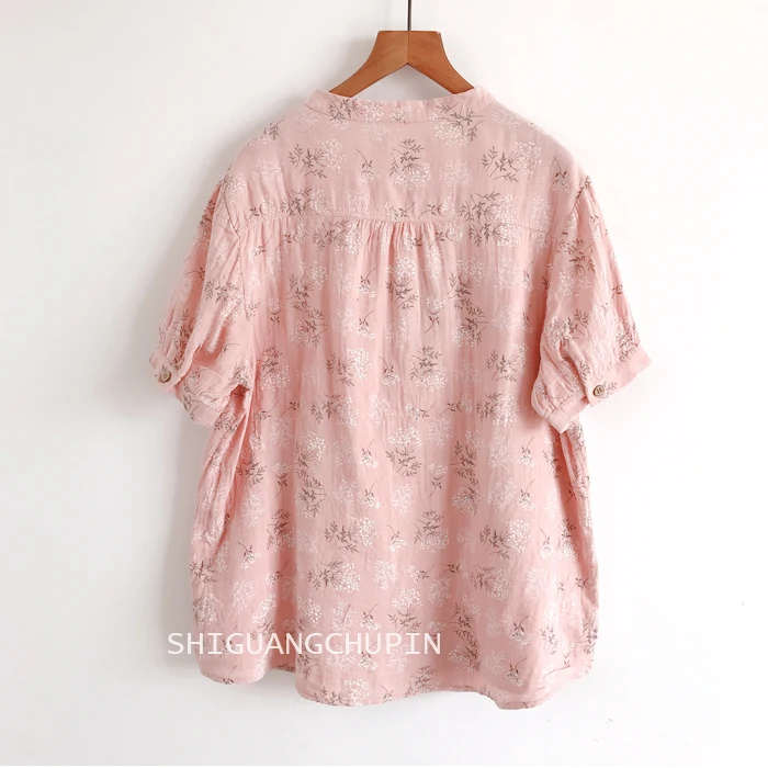 Autumn 2 Layer Cotton Yarn Blouses Women Stand Collar Leaf Floral Tops Long Sleeve Loose Casual Shirts Spring New T38102JM