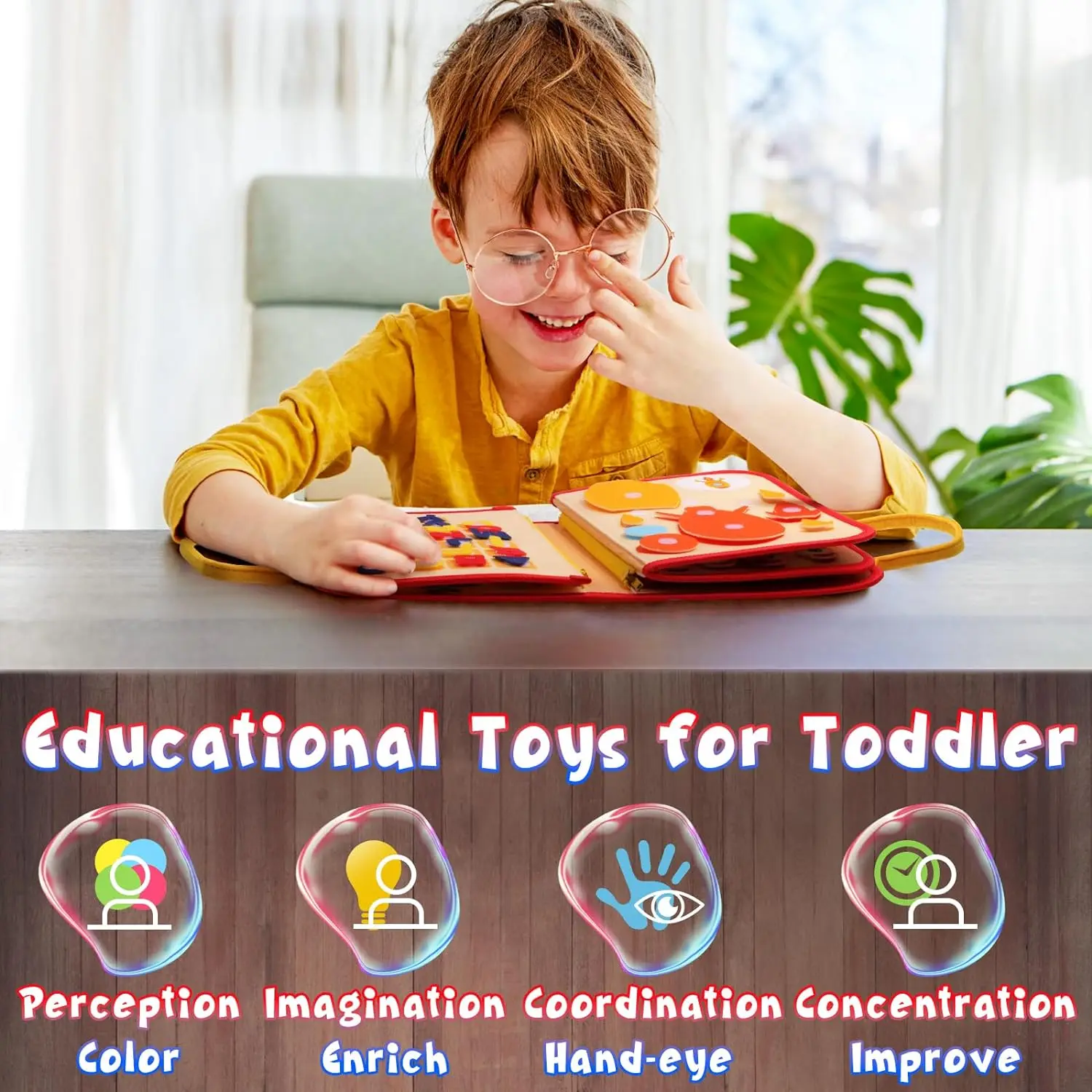 8 in1 Montessori Busy Board Toddlers Sensory Activity Board for 3 4 5 Years old Preschool Education Basic Life Skills Training