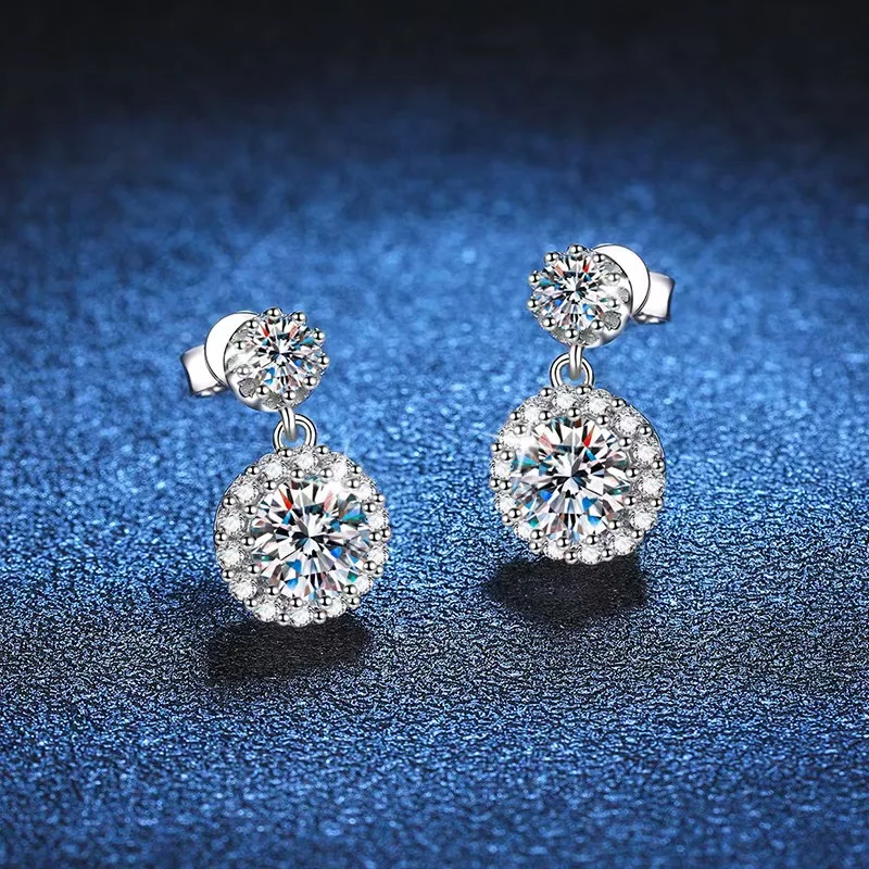 S925 Sterling Silver 100% Moissanite Earrings Accessible Luxury French Asymmetric Earrings D Color Moissanite 1 Carat