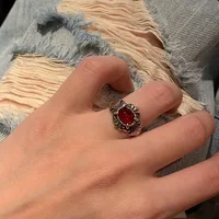LATS Vintage Gothic Red Crystal Cross Geometry Open Rings for Women Y2k Punk Creative Grunge Jewelry Accessories Gift - Image 3