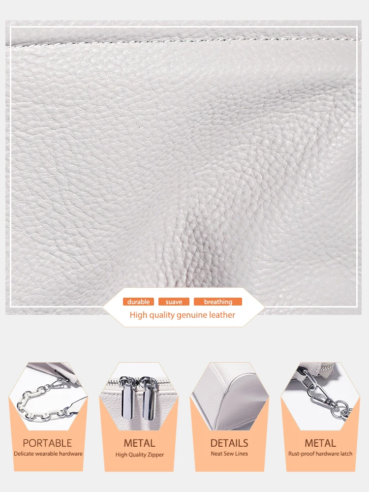 Zency Acrylic Chain Handbag Soft Leather Top-Handle Women's Luxury Small Underarm Crossbody Bag White Fashion Shoulder 6