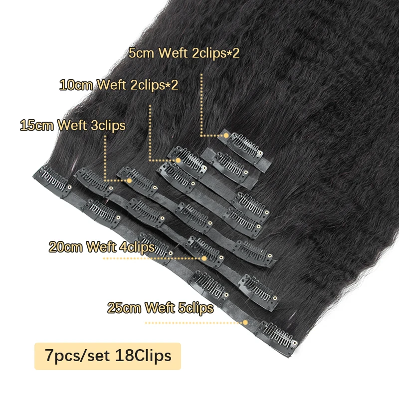 Kinky Straight Clip In Human Hair Extensions Seamless PU Weft Clip On Hair 12"-22" 100G-120G in Extensions Remy Hairs