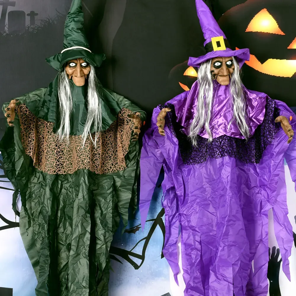 Hanging Animated Talking Witch with Light-up Eyes for Halloween Haunted House Party Prop D&eacute;cor Halloween Outdoor Yard Decoration