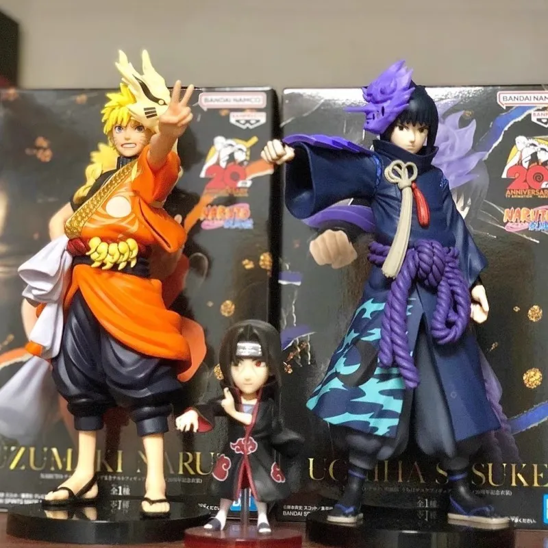 

In Stock Original Naruto Uzumaki Sasuke Anime Figures Shippuden Action Figure Animation 20th Anniversary Collector Toys Dolls
