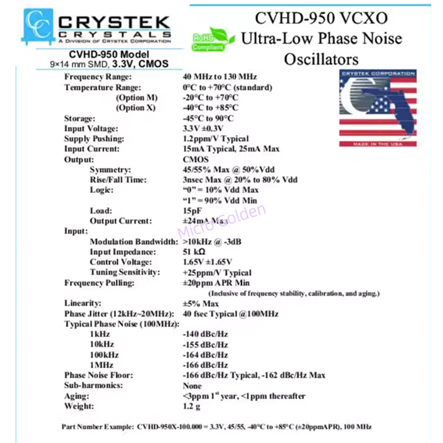 (1pcs) CRYSTEK CVHD-950X-122.88 122.88MHZ 122.880MHZ Voltage Controlled Crystal Oscillator Low Phase Noise Crystal Oscillator