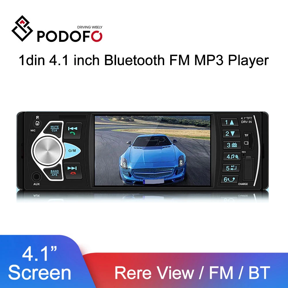 Podofo 1Din Auto Radio Stereo Da 4.1 Pollici Bluetooth Fm Mp3 Autoradio Multimedia Player 1 Din Audio Stereo Usb Fm Di Sostegno Monitor