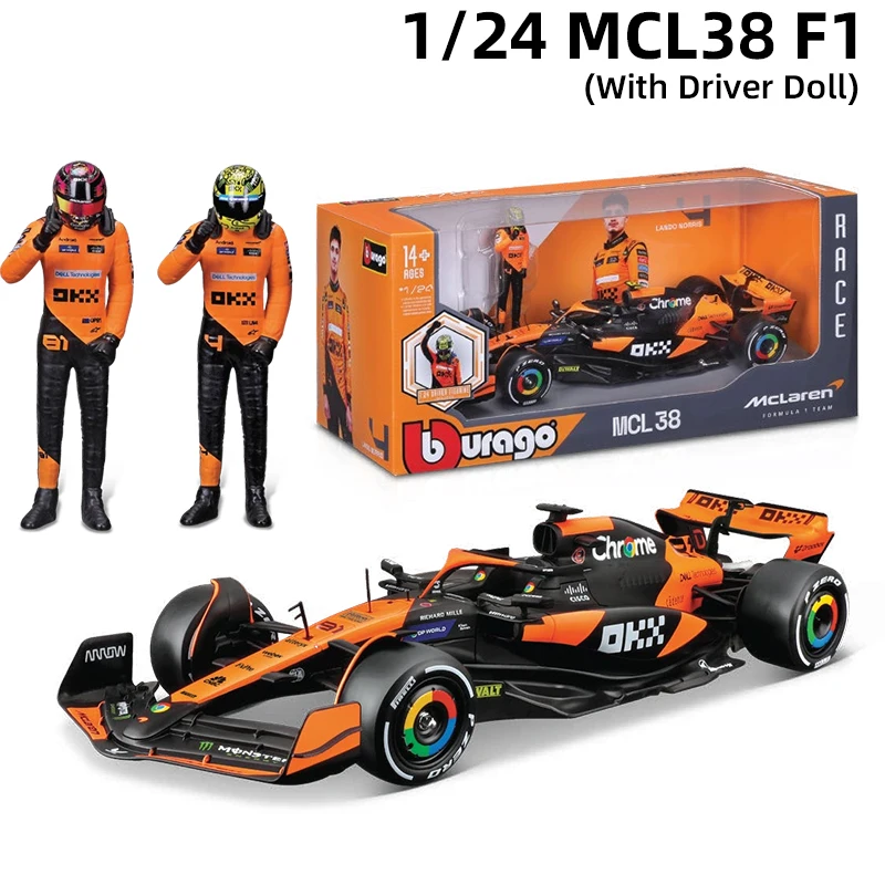 Bbugo 1:24 2024 MCL38 F1 드라이버 인형 합금 자동차 모델 맥라렌 포뮬러 레이싱 다이캐스트 장난감 4    랜도 노리스 81    오스카 피아스트리