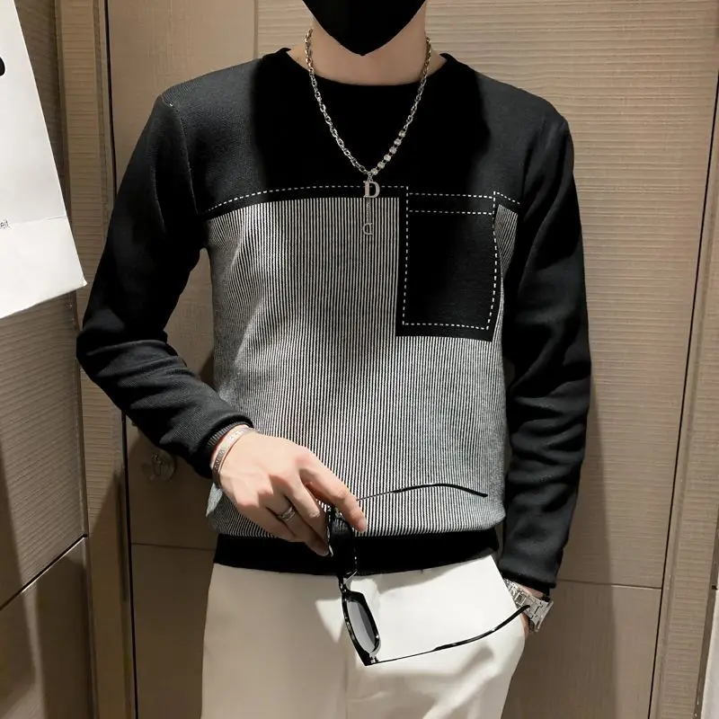 Hot Sale Men Sweaters Patchwork Long Sleeve Round Neck Pullovers Soft Warm Winter Woolen Knitted Jumpers Male Clothes D182 men jumpers hot sale vneck long sleeve pullovers solid color standard clothes male woolen knitting jumpers