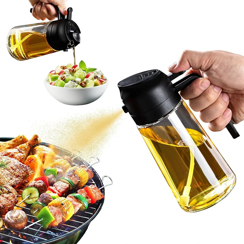 470ML 2 in 1 Olive Oil Dispenser Oil Sprayer Glass Olive Dispenser Bottle with Pourer Bottle for Salad BBQ