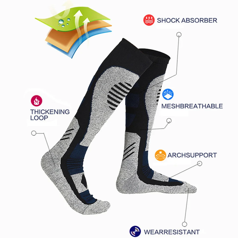 KoKossi Winter Mountaineering Skiing Socks Soft Thickening Heightening Breathable Men Women Towel Bottom Socks Long Tube Outdoor