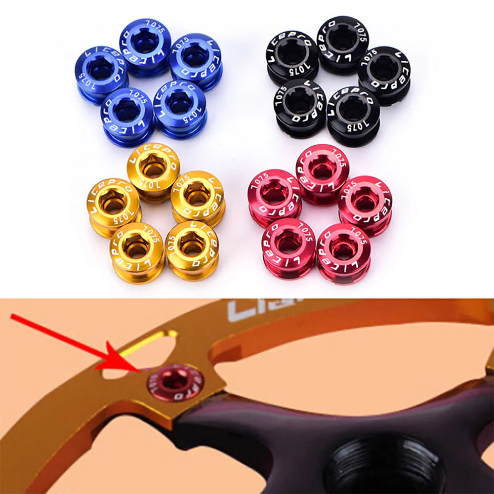 Litepro MTB Bike Chainring Bolts Double/Triple Speed Disc Single Chainwheel Screws Gold/Sliver/Purple/Blue/Red/Black/Green Bike Chainring Bike Crank Bolt Bicycle Chainring Bolt Bicycle Parts