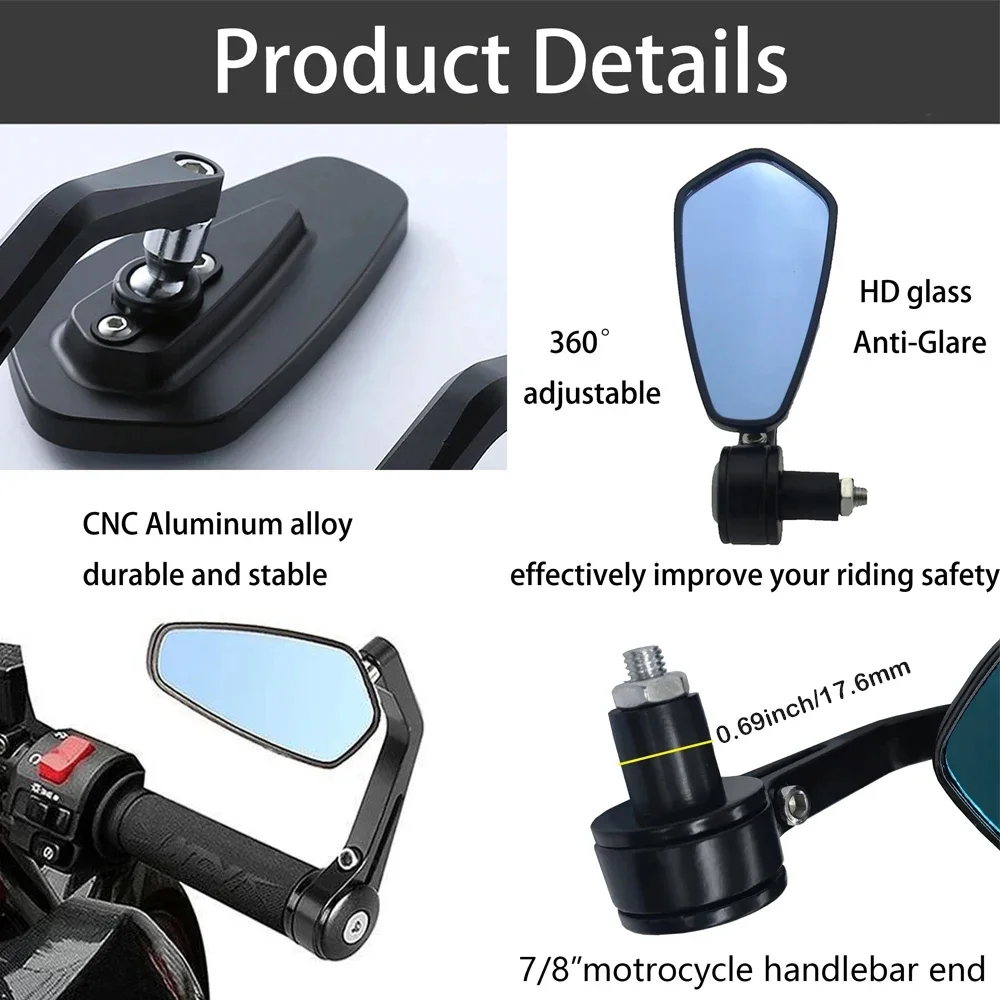 Motorcycle Modification Blue Mirror, Reverse Mirror, Handle Mirror, Oval Suitable for Chunfeng NK250 and NK650, 22mm
