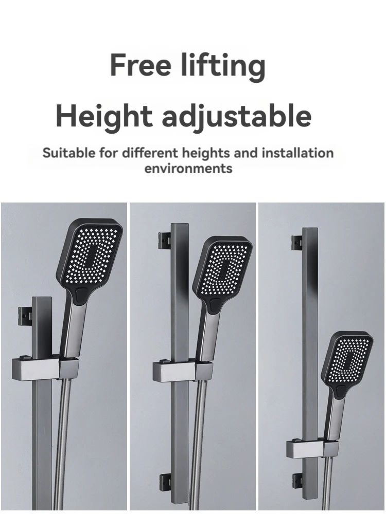 shower Faucet Sets Key Piano Button Bathroom Sets Gun Grey Thermostatic Shower System with Handheld and Body Jet Massage 4