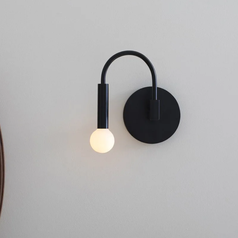 

Nordic Minimalist Black Small Wall Lamp Creative Living Room Bedroom Bedside Study Hotel Aisle Lamp