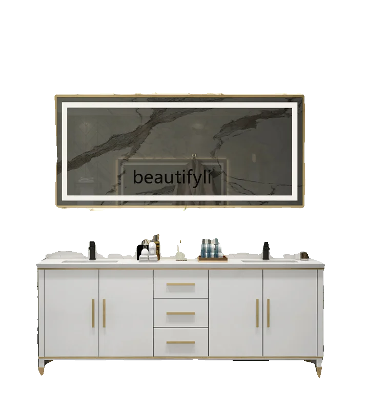 

Light Luxury Bathroom Cabinet New Chinese Oak Solid Wood Bathroom Cabinet Combination Bathroom Table Wash Face and Wash Hands