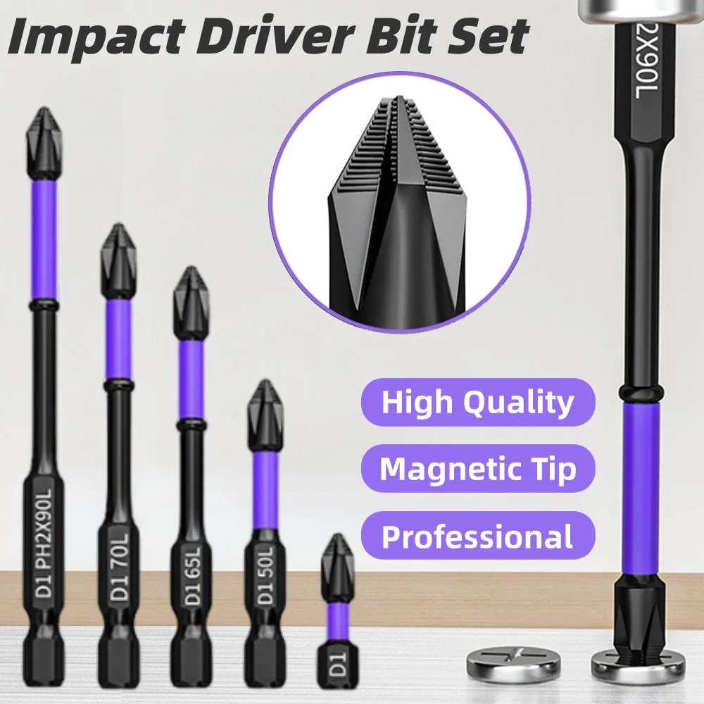 Magnetic Screwdriver Bits Strong Magnetic Cross Bits D1 High Hardness Anti-shock Batch Head Non-slip Impact Driver Sets For Power Drilling