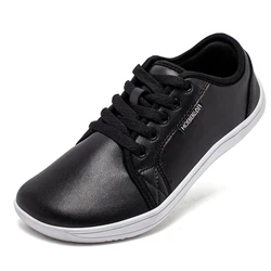 Unisex Minimalist Barefoot Zero Drop Casual Sneakers in Lightweight Artificial Leather - 38 (Black white)