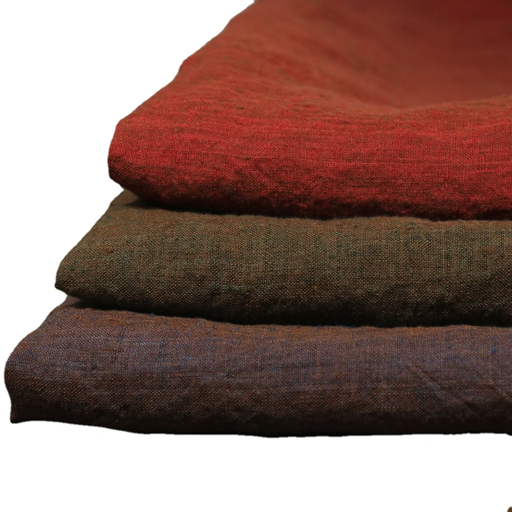 

Stone Washed Solid Color High-Cut High-Density Yarn-Dyed Pure Sub-Fabric Linen Robe Skirt Shirt Fabric 7 Colors 2