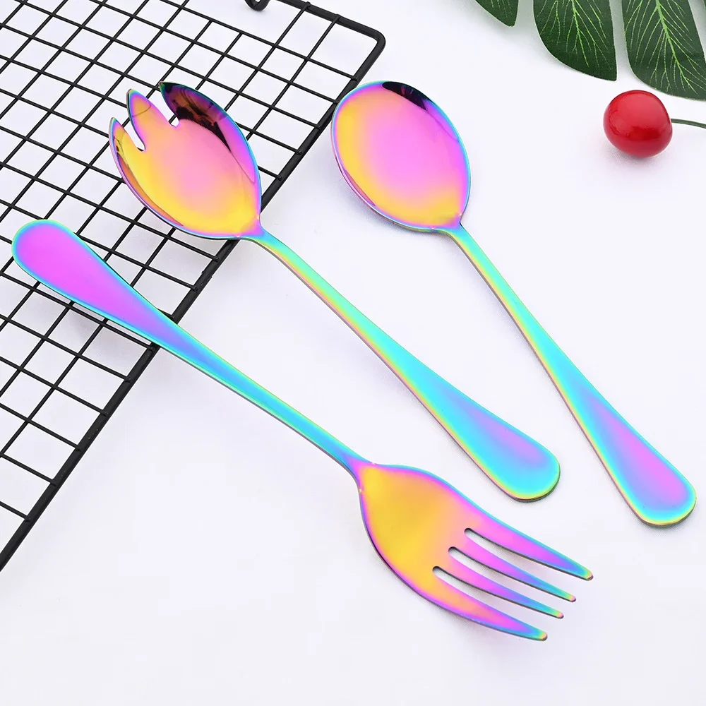 Salad Spoon Dinnerware Set Gold Unique Spoon Cutlery Set Salad Fork Stainless Steel Tableware Party Serving Flatware 2Pcs