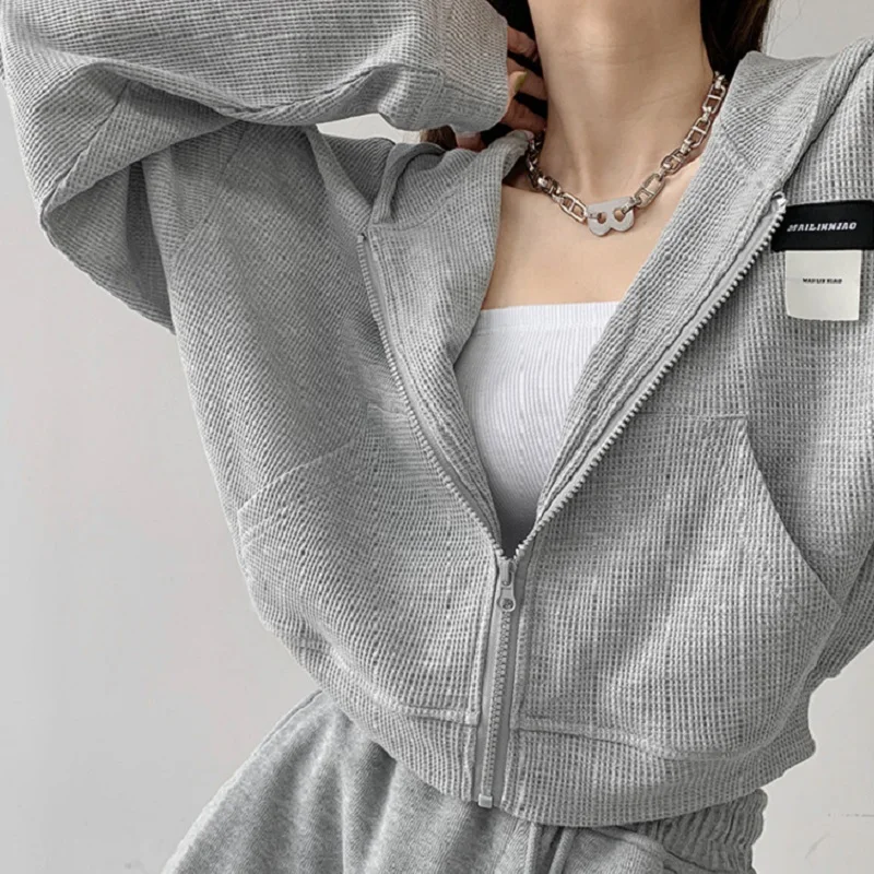 

Korean Version Streetwear Letter Printed Hoodie Women Harajuku New High Street Early Fall Hooded Sweatshirt Long Sleeve Crop Top