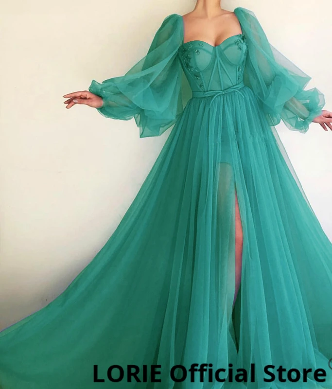 Boho Blue Prom Dresses Crystal Long Puffy Sleeve Tulle Backless Formal Evening Party Gowns Beauty Pageant Dresses  Custom Made simple prom dresses Prom Dresses