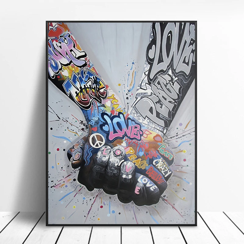 thumbnail image 1 of Póster de arte de pared con gestos de grafiti callejero, mural pop abstracto, decoración moderna para el hogar, pinturas en lienzo, imágenes, impresiones, decoración de la habitación, 1 of 5