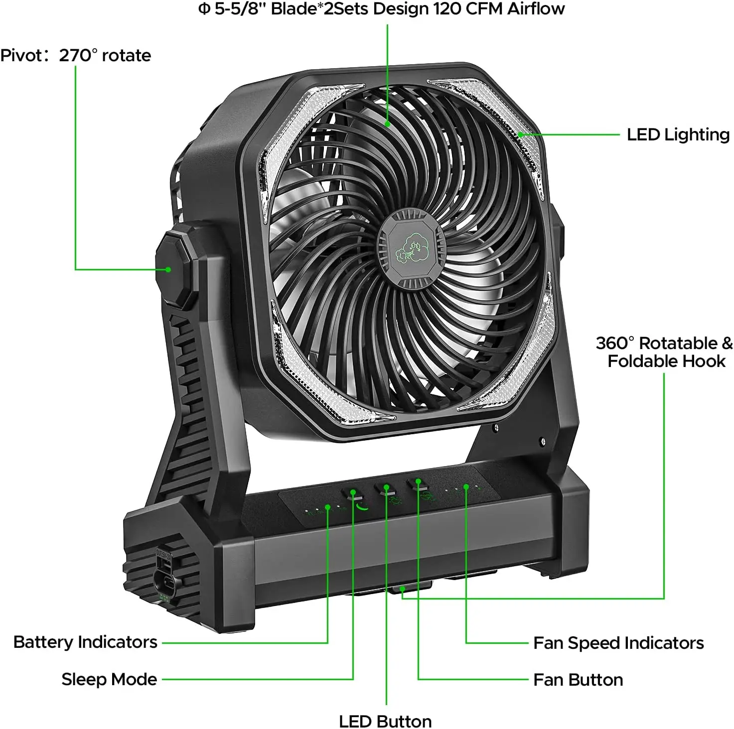 Rechargeable Electric Fan Portable 20000mAh Camping Fan D12